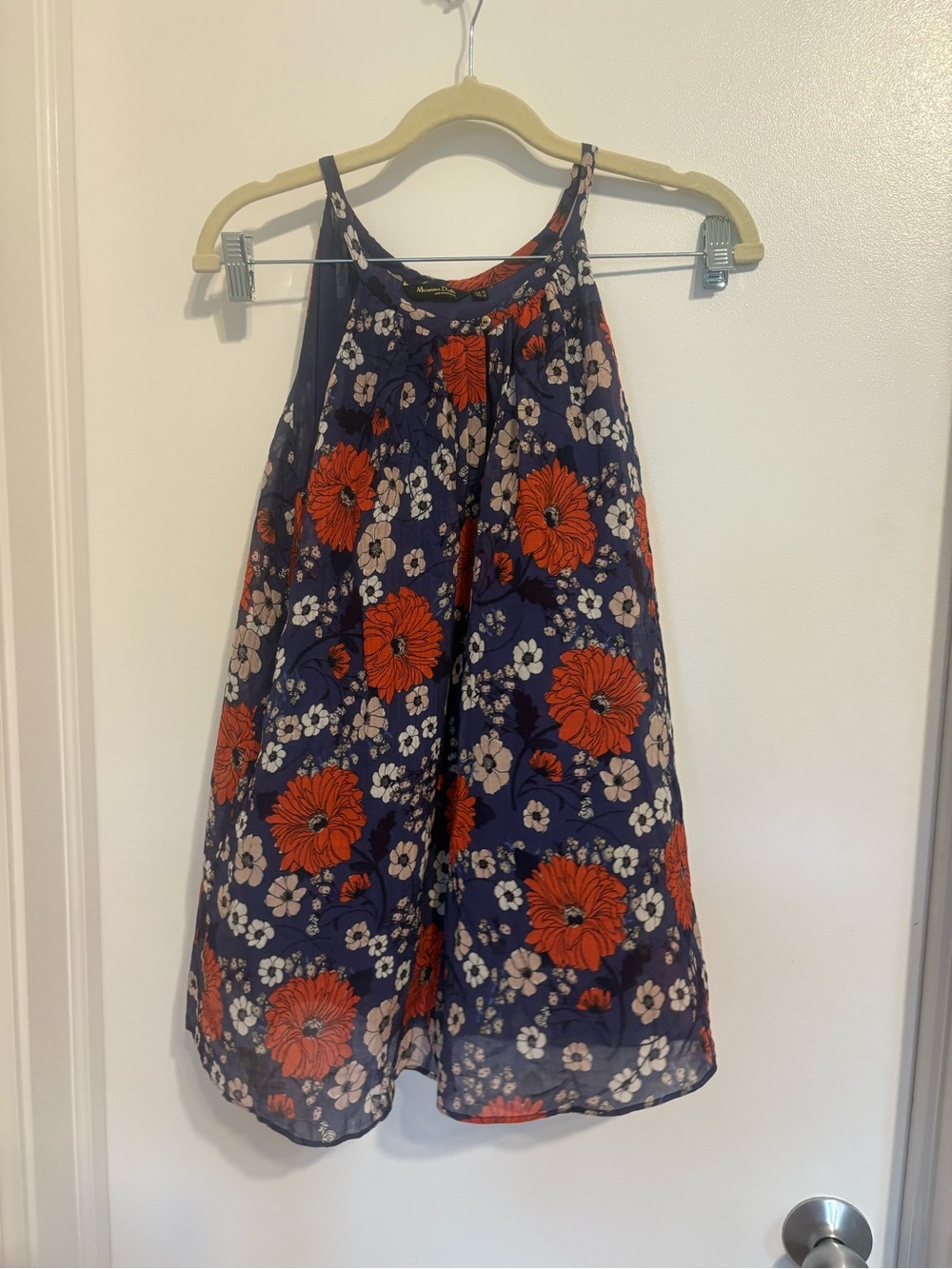 Massimo Dutti Purple Floral Halter Camisole with Red and White Flowers